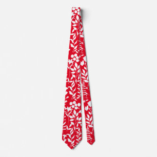 Blue Floral pattern ST02x4 White Red BG Tie