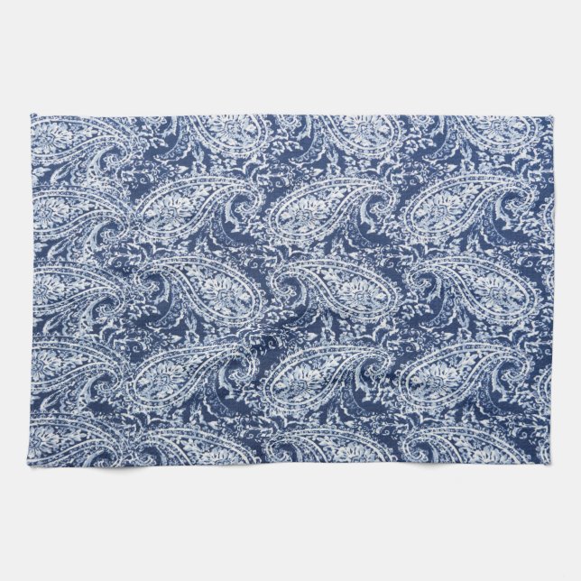 Blue floral pattern tea towel (Horizontal)
