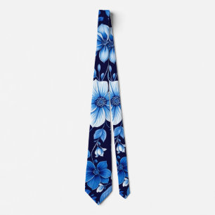 blue floral pattern tie