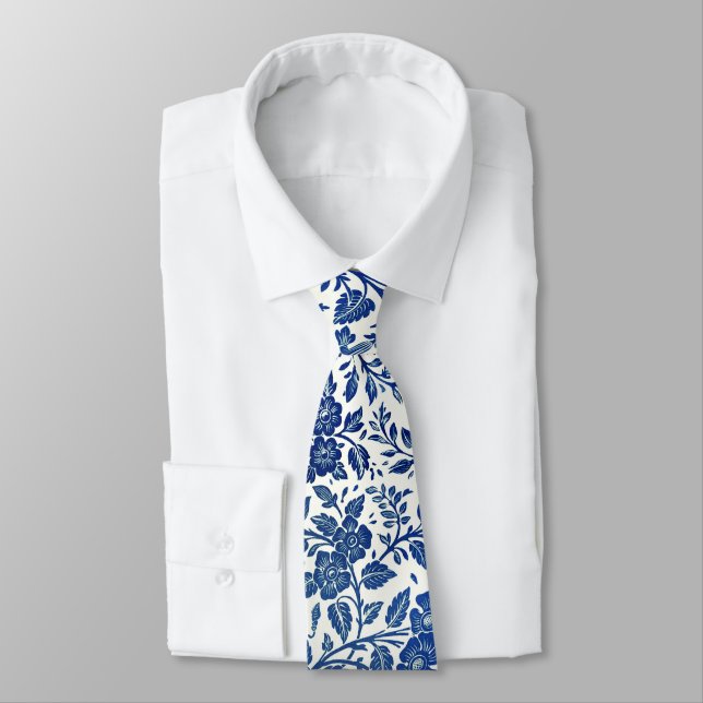 Blue Floral Pattern Tie (Tied)