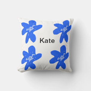 Blue floral pattern watercolor add name text cushion