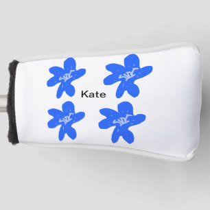 Blue floral pattern watercolor add name text golf head cover