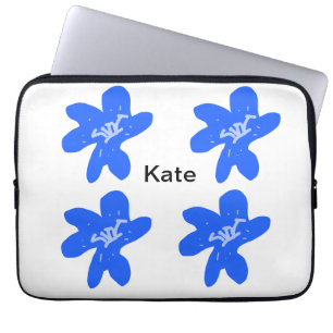 Blue floral pattern watercolor add name text laptop sleeve