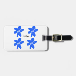 Blue floral pattern watercolor add name text luggage tag