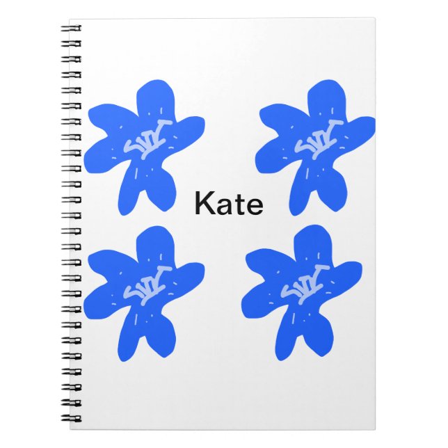 Blue floral pattern watercolor add name text notebook (Front)