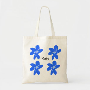 Blue floral pattern watercolor add name text tote bag