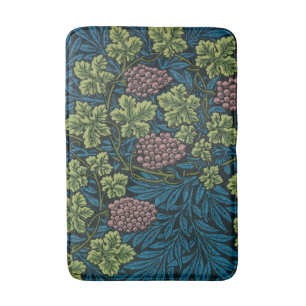 blue floral pattern with diverse leaves & blossoms bath mat