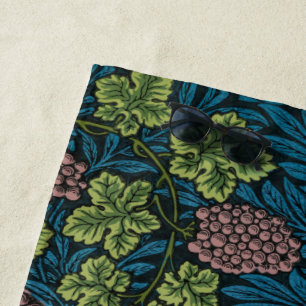blue floral pattern with diverse leaves & blossoms beach towel