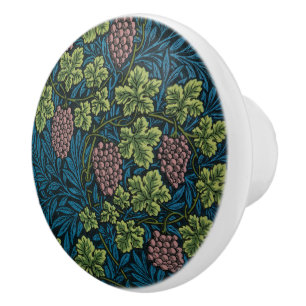 blue floral pattern with diverse leaves & blossoms ceramic knob