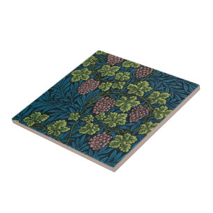 blue floral pattern with diverse leaves & blossoms ceramic tile
