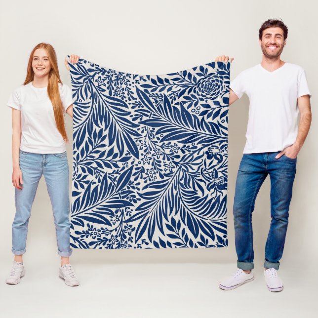 blue floral pattern with diverse leaves & blossoms fleece blanket (In Situ)