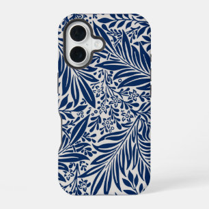 blue floral pattern with diverse leaves & blossoms iPhone 16 case