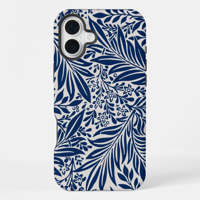 blue floral pattern with diverse leaves & blossoms iPhone case (Back)