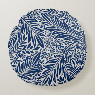blue floral pattern with diverse leaves & blossoms round cushion