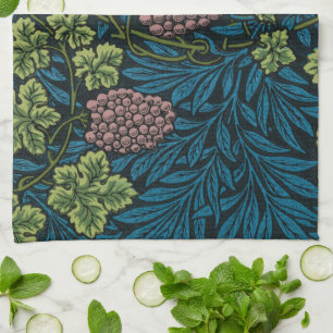 blue floral pattern with diverse leaves & blossoms tea towel