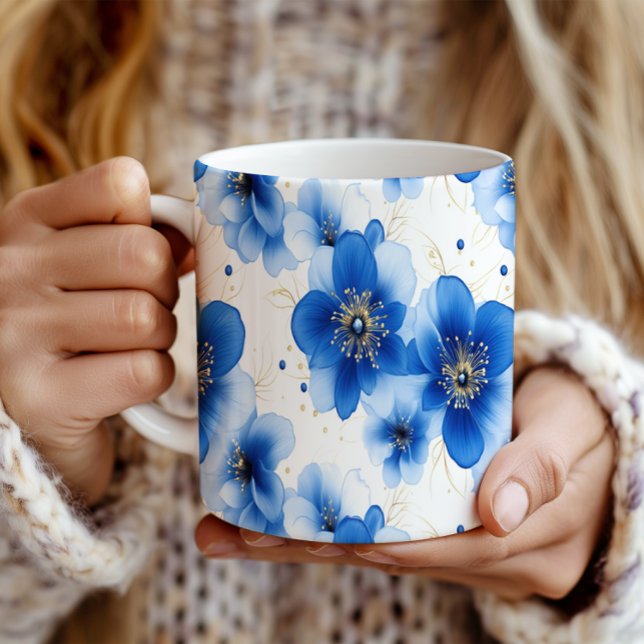 Blue Floral Pattern with Gold Accents Coffee Mug (Creator Uploaded)