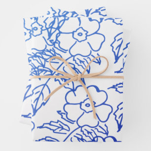 Blue Floral Pattern Wrapping Paper Sheet