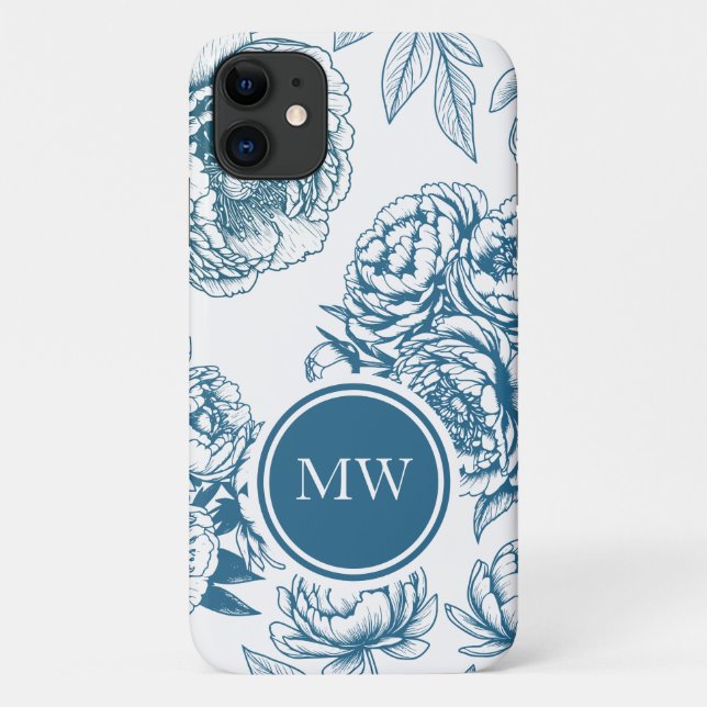 Blue Floral Peony Case-Mate iPhone Case (Back)