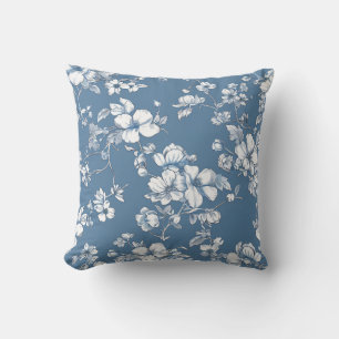 Blue Floral Peony Design Cushion