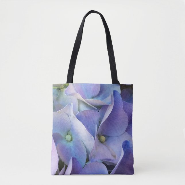 Blue Floral Periwinkle Hydrangea Flowers Tote Bag (Front)