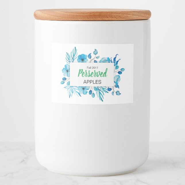 Blue Floral Perserved Apples Food Label (Front)