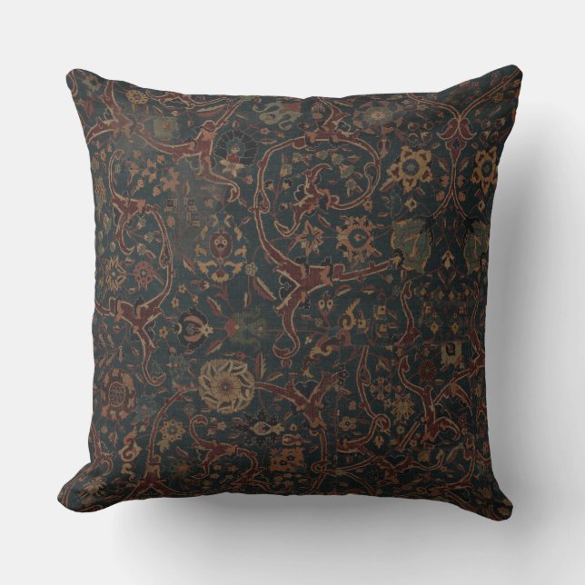 Blue Floral Persian Carpet Throw Pillow (Front)