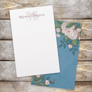 Blue Floral Personal Stationery Custom