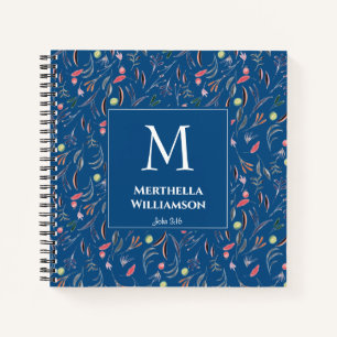 Blue Floral Personalised Elegant MONOGRAM Notebook