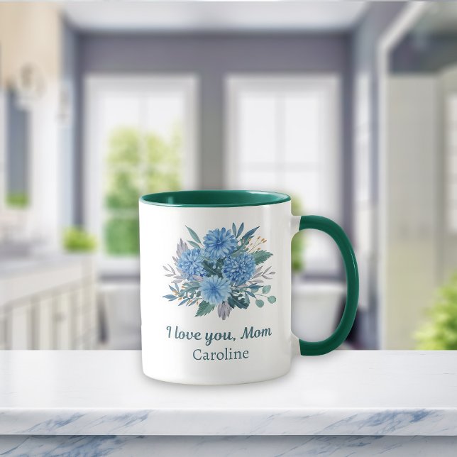 Blue Floral Personalised I Love You Mum Mother's  Mug (Creator Uploaded)
