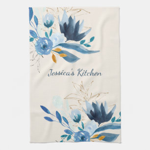 Blue Floral Personalised Kitchen Decor Tea Towel