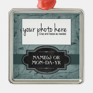 Blue Floral Personalised Photo Keepsake Metal Ornament