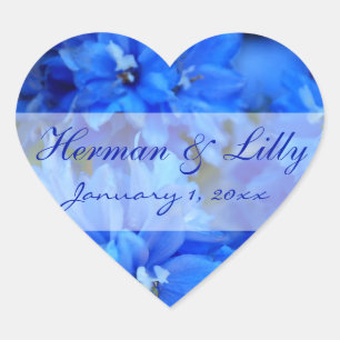Blue Floral Personalised Wedding Heart Sticker