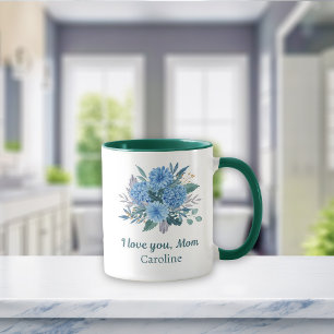 Blue Floral Personalized I Love You Mom Mother's  Mug