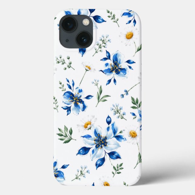 Blue floral phone case . (Back)