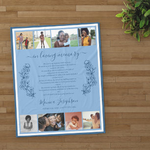 Blue Floral Photo Collage Psalm Memorial Fleece Blanket