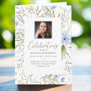 Blue Floral Photos Celebration of Life Funeral Program