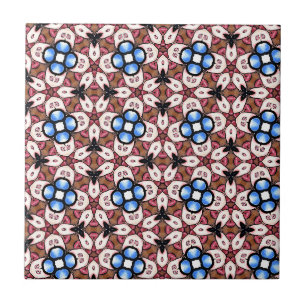 Blue Floral Pink and Brown Ceramic Tile