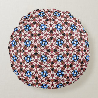 Blue Floral Pink and Brown Round Cushion