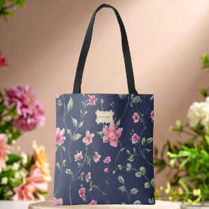 Blue Floral pink Flowers pattern Trendy Classic Tote Bag