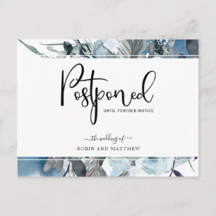 Blue Floral, Postponement Wedding Announcement Postcard