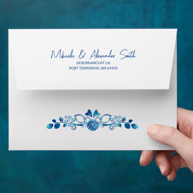 Blue Floral Pre-Addressed Envelope (Hand)