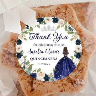 Blue Floral Princess Quinceañera Birthday Classic Round Sticker