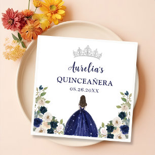 Blue Floral Princess Quinceanera Birthday Napkin