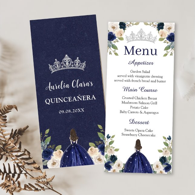 Blue Floral Princess Quinceañera Menu Menu (Creator Uploaded)