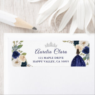 Blue Floral Princess Quinceanera Return Address Return Address Label
