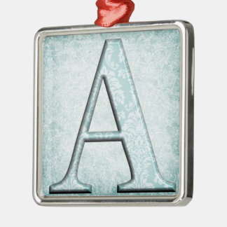 Blue Floral Print A monogram initials Gifts Metal Ornament