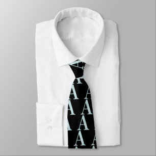 Blue Floral Print A monogram initials Gifts Tie
