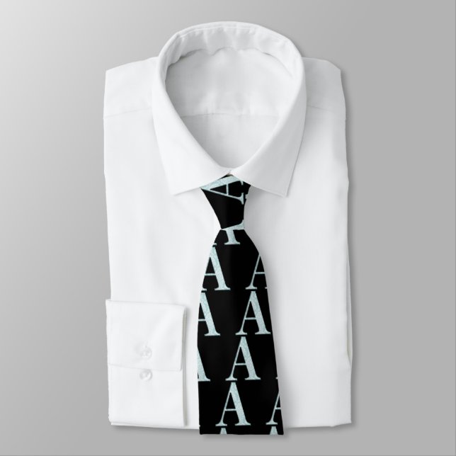Blue Floral Print A monogram initials Gifts Tie (Tied)