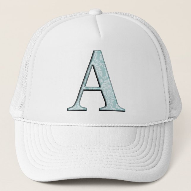 Blue Floral Print A monogram initials Gifts Trucker Hat (Front)