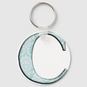 Blue Floral Print C monogram initials Gifts Key Ring